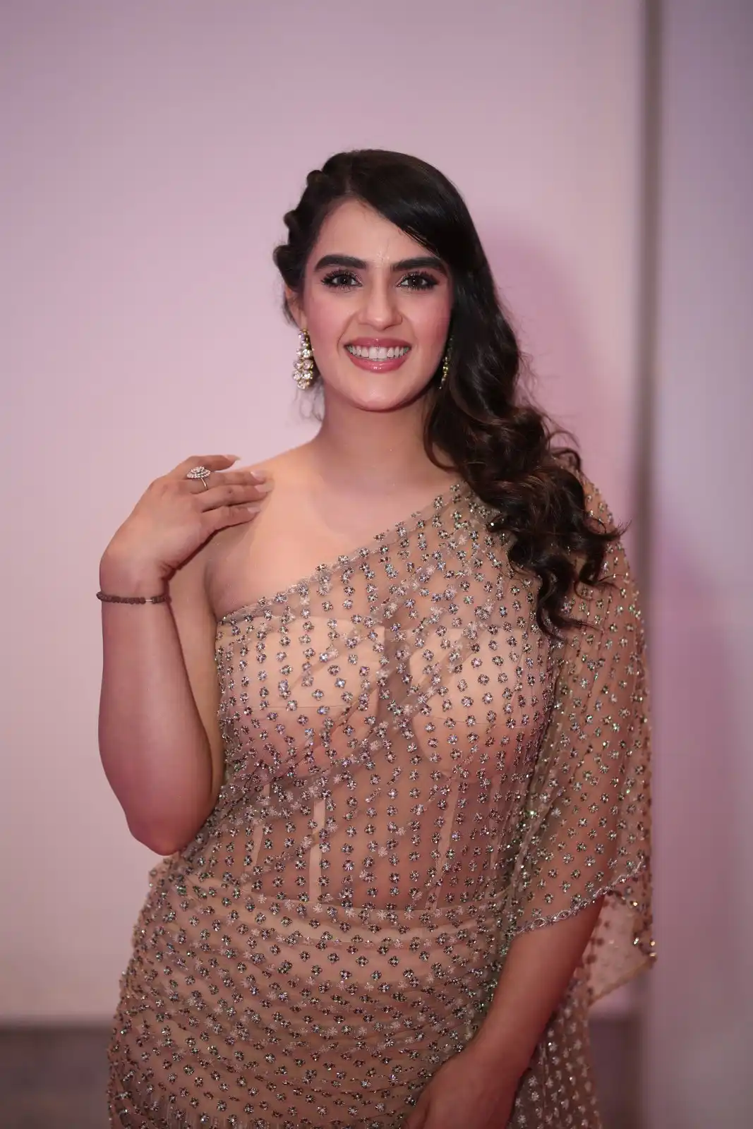 Kavya Thapar shines in different saree at Bichagadu 2 Pre Release Event