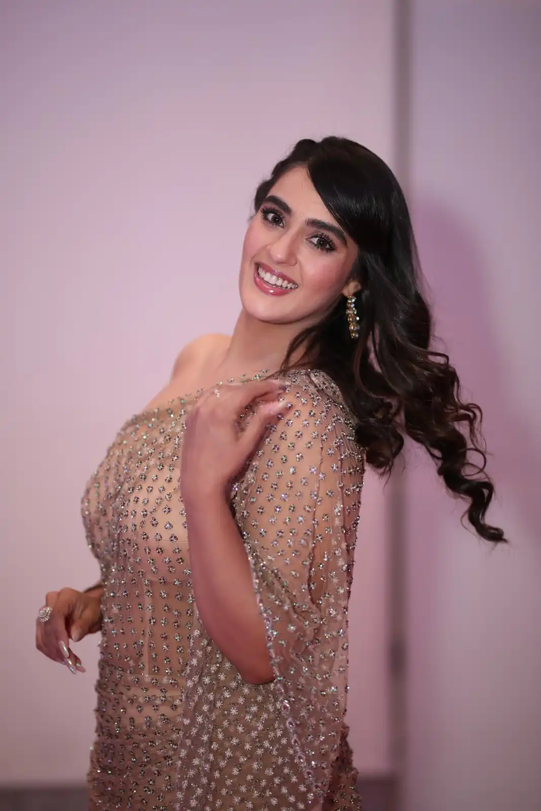 Kavya Thapar shines in different saree at Bichagadu 2 Pre Release Event