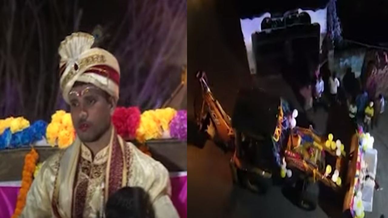 strange wedding procession : జెసిబిలో పెళ్లిమండపానికి వచ్చిన పెళ్లికొడుకు.. కారణం తెలిస్తే ఆశ్చర్యపోతారు..