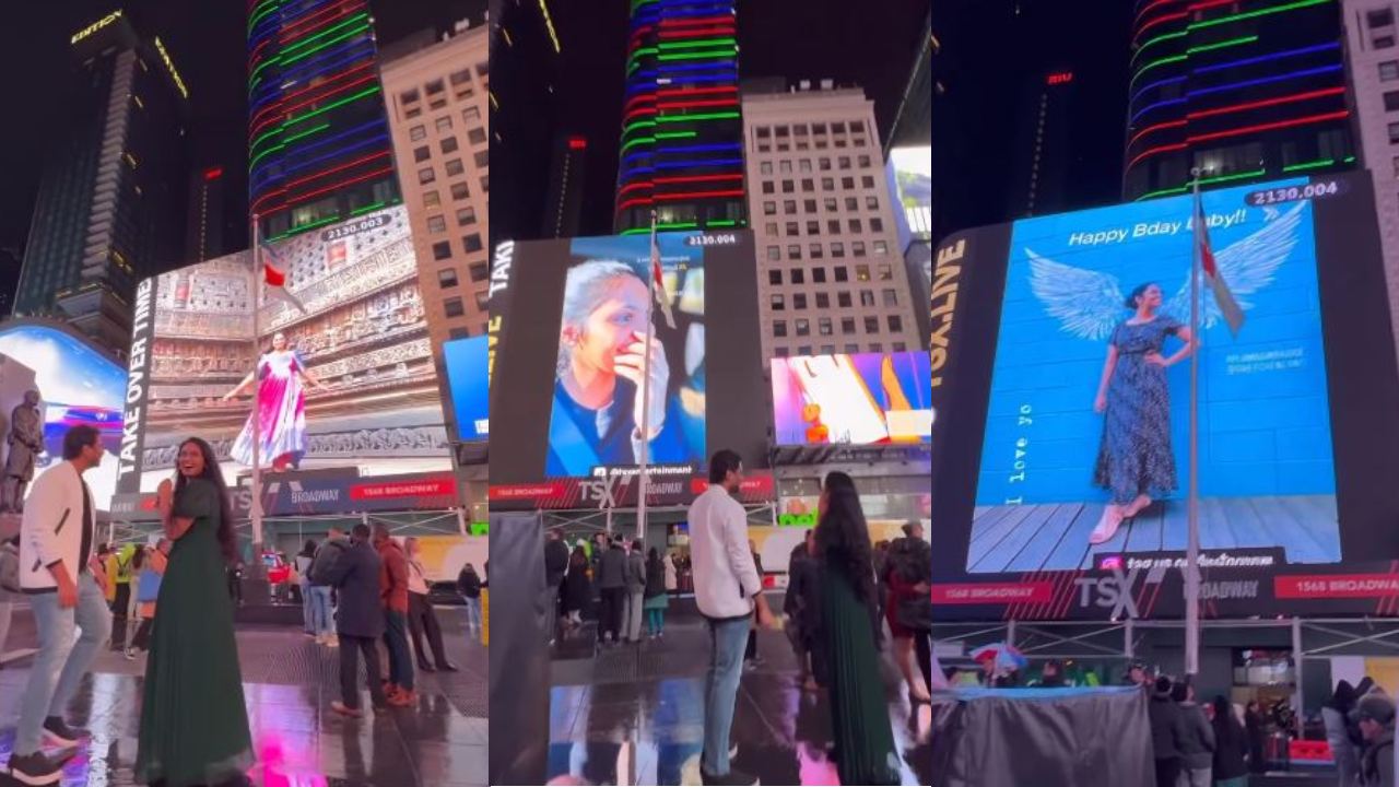 New York Times Square : టైమ్స్ స్క్వేర్ దగ్గర ప్రేయసికి బర్త్ డే సర్ప్రైజ్‌.. ఇండియన్ కుర్రాడి ఐడియా అదుర్స్..