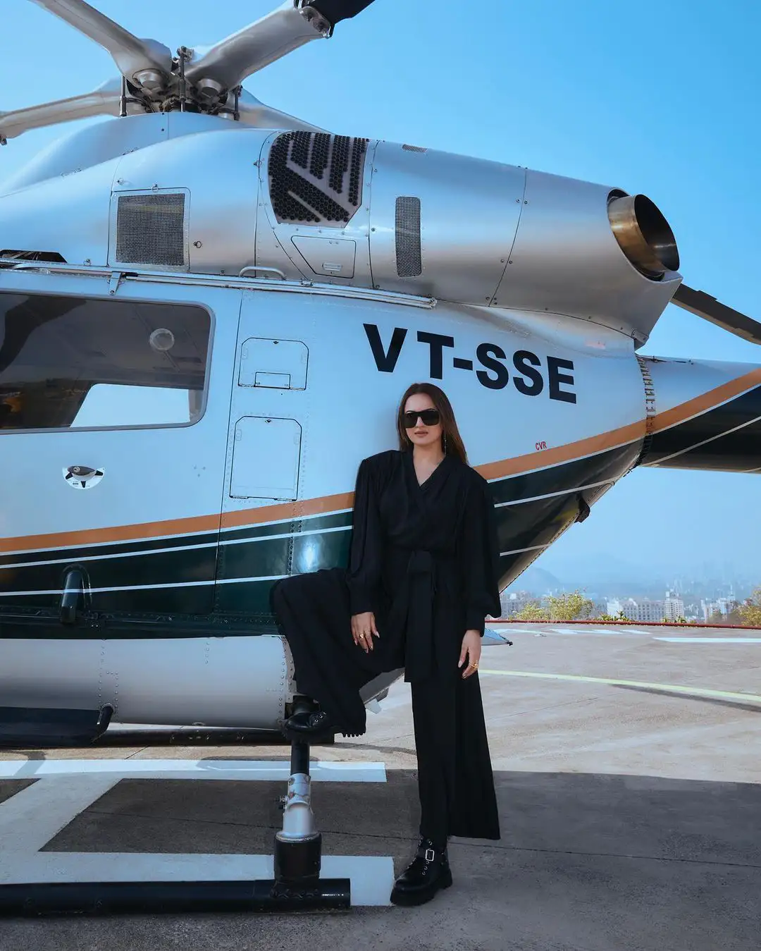 Sonakshi Sinha Stylish Poses with Helicopter