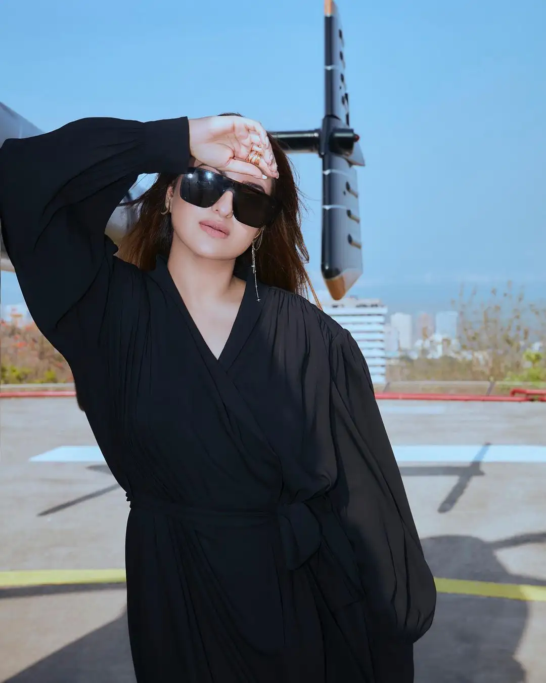 Sonakshi Sinha Stylish Poses with Helicopter