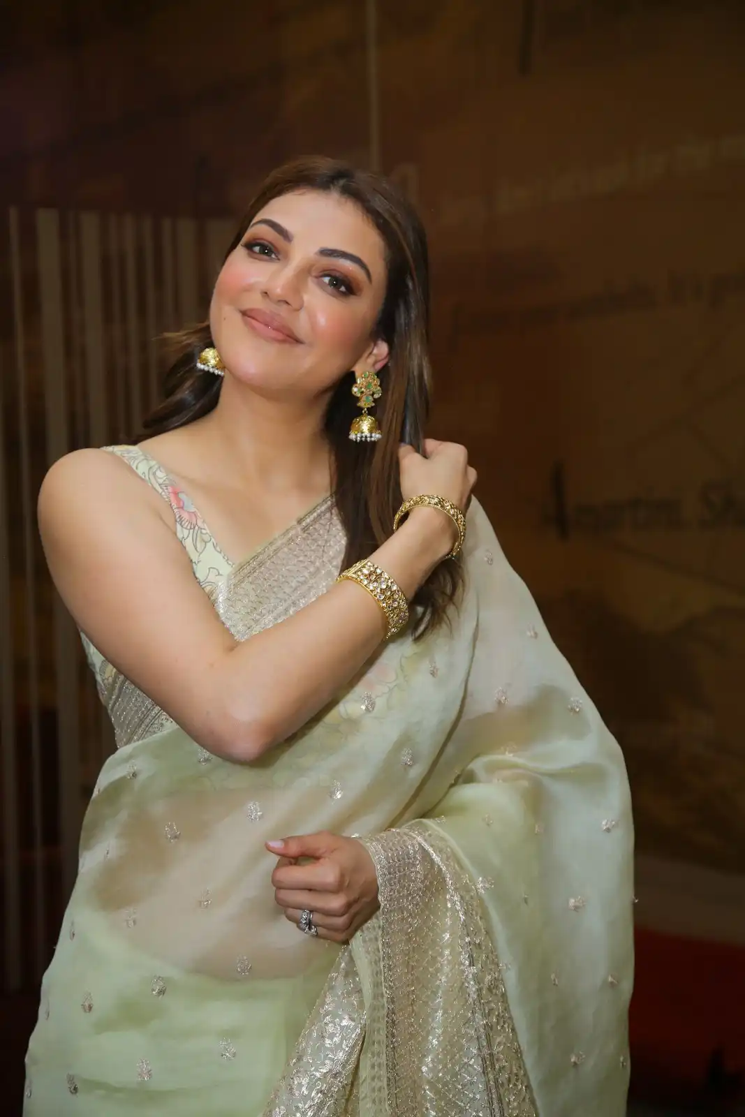 Kajal Aggarwal shines in Saree at Satyabhama Glimpse Launch Event