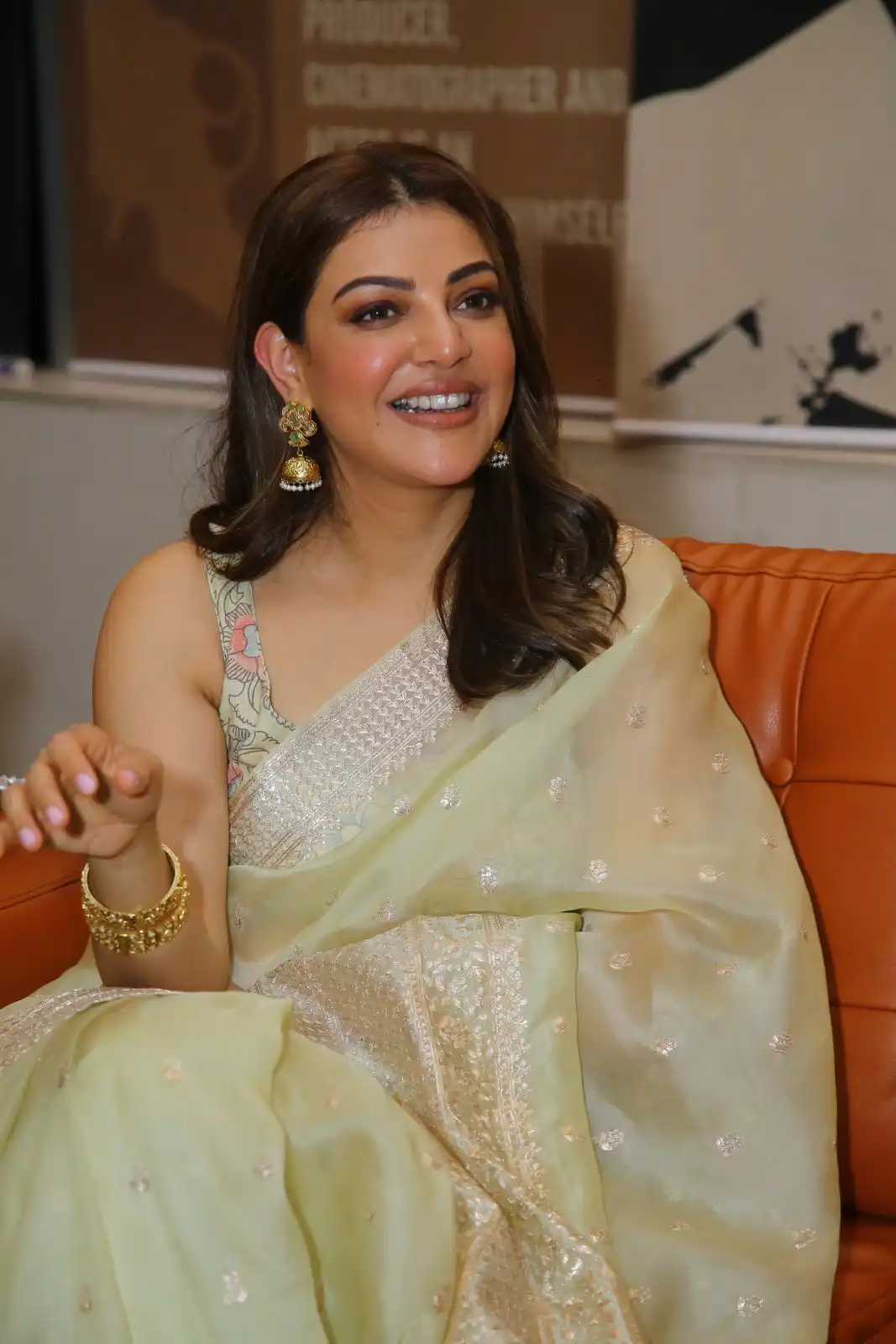 Kajal Aggarwal shines in Saree at Satyabhama Glimpse Launch Event