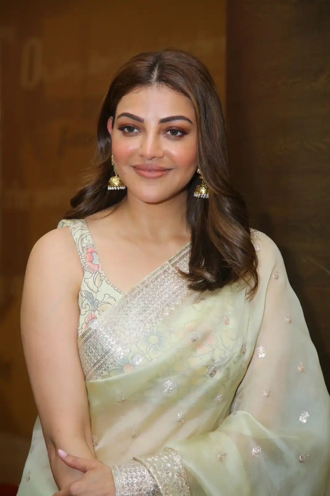 Kajal Aggarwal shines in Saree at Satyabhama Glimpse Launch Event