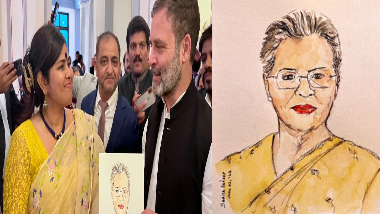 US artist gift to Rahul Gandhi : సోనియా చిత్రపటాన్ని రాహుల్ గాంధీకి బహుమతిగా ఇచ్చిన US ఆర్టిస్ట్