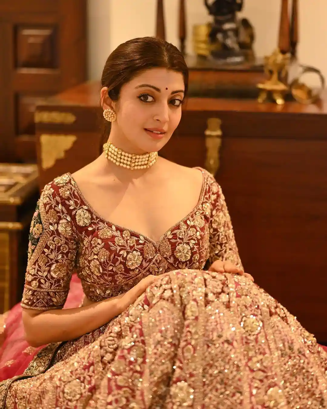 Pranita Subhash Shines in Gagra Choli Dress