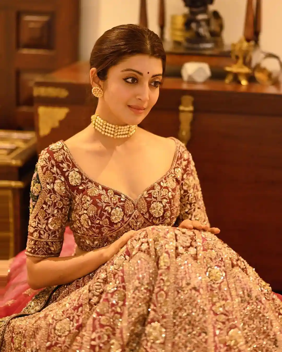 Pranita Subhash Shines in Gagra Choli Dress