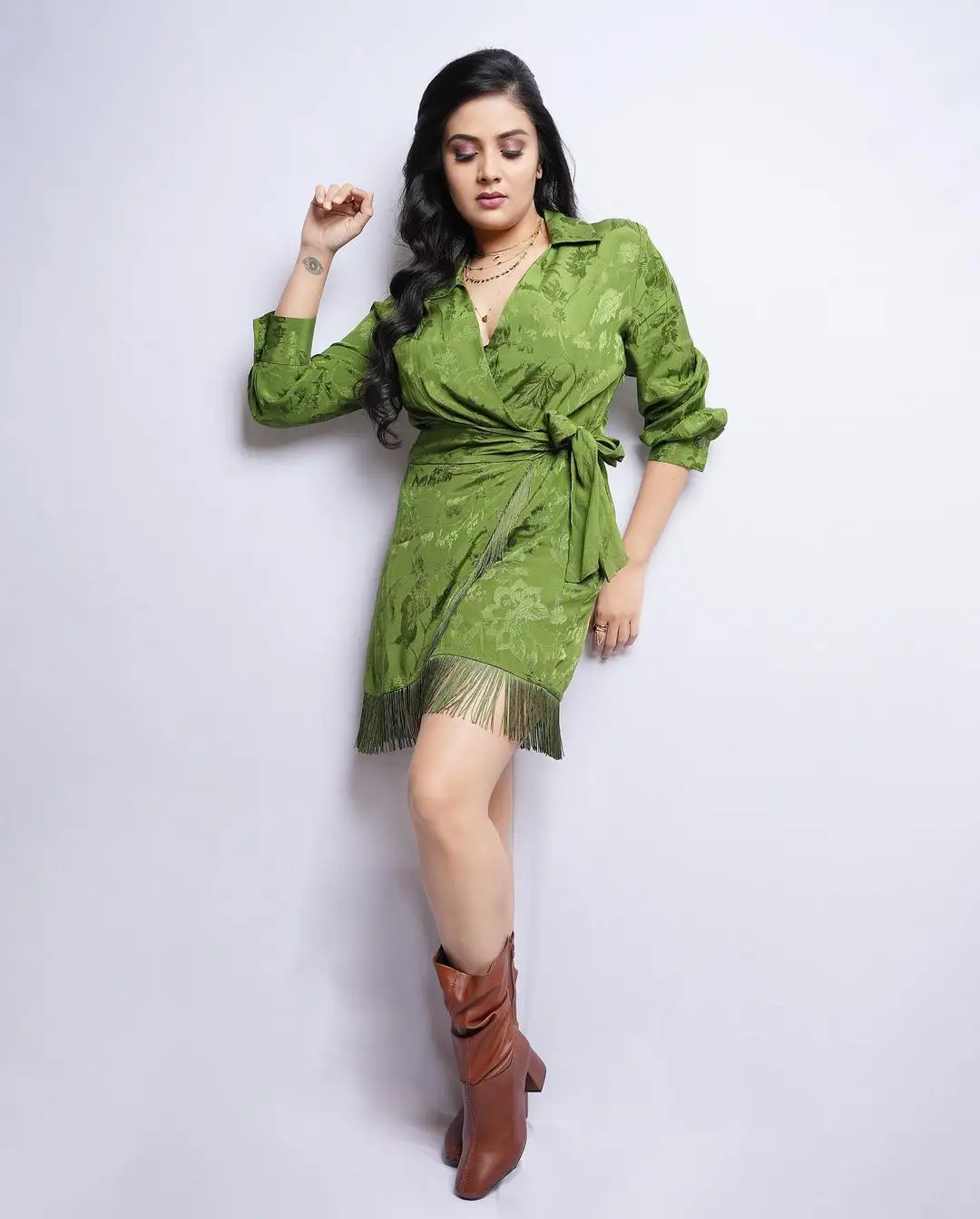 Sreemukhi Latest Photo shoot in Short Green Dress