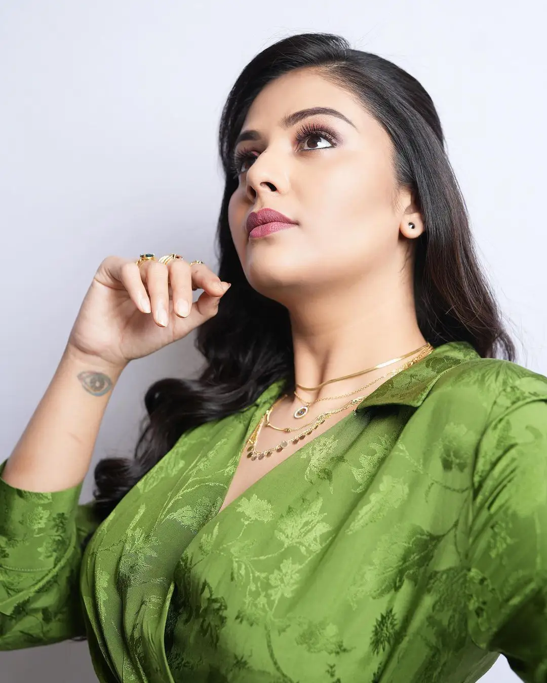 Sreemukhi Latest Photo shoot in Short Green Dress