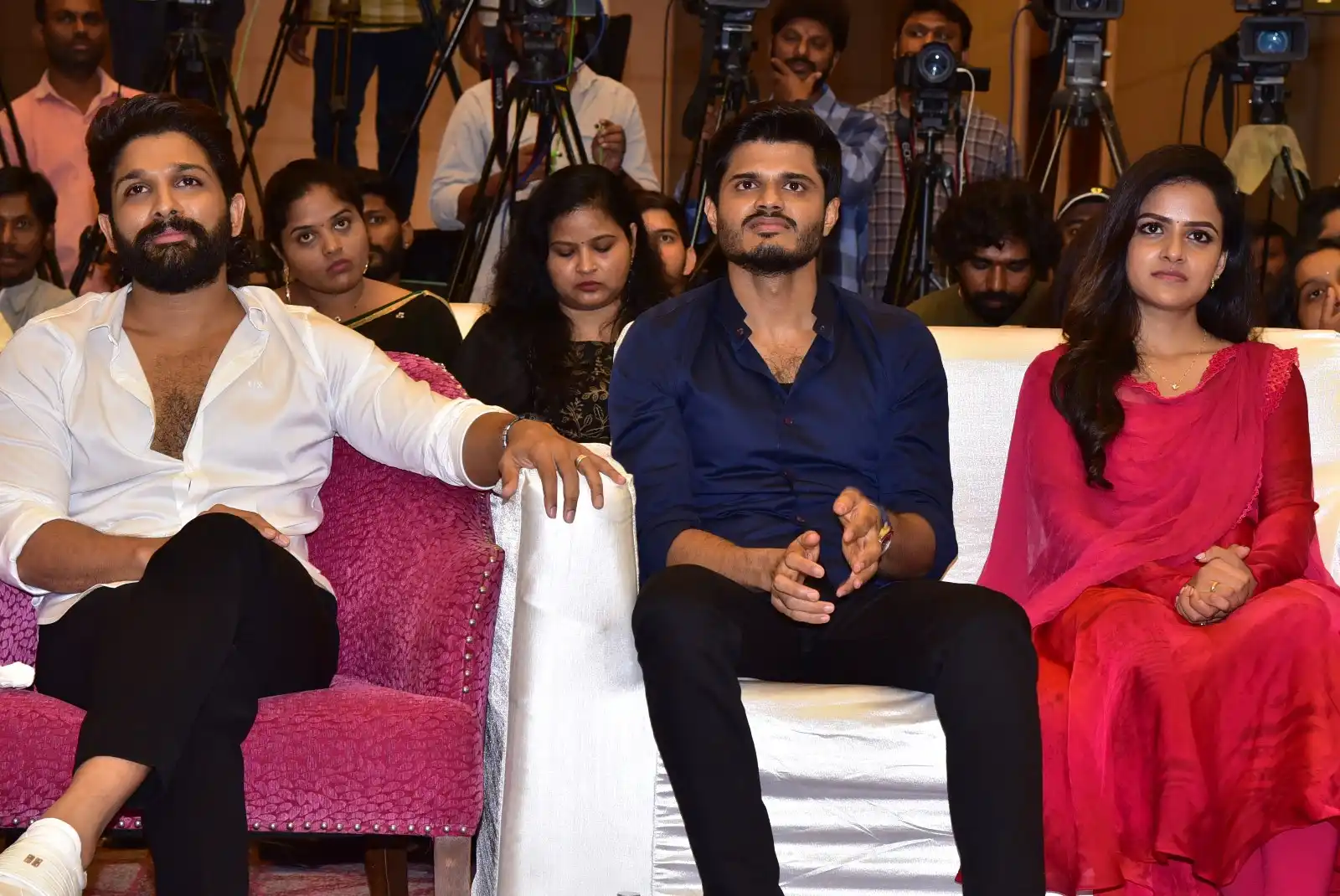 Anand Deverakonda Viraj Ashwin Vaishnavi Chaitanya Allu Arjun at Baby movie event