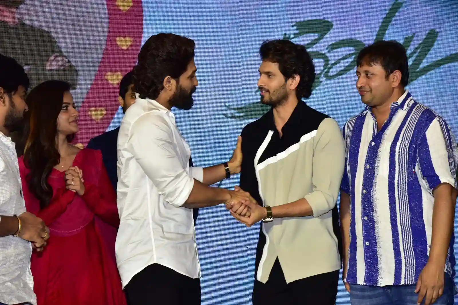 Anand Deverakonda Viraj Ashwin Vaishnavi Chaitanya Allu Arjun at Baby movie event