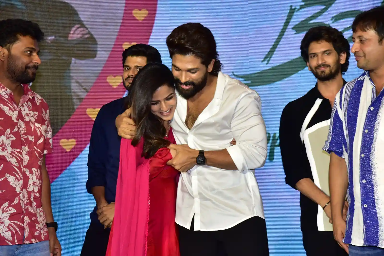 Anand Deverakonda Viraj Ashwin Vaishnavi Chaitanya Allu Arjun at Baby movie event