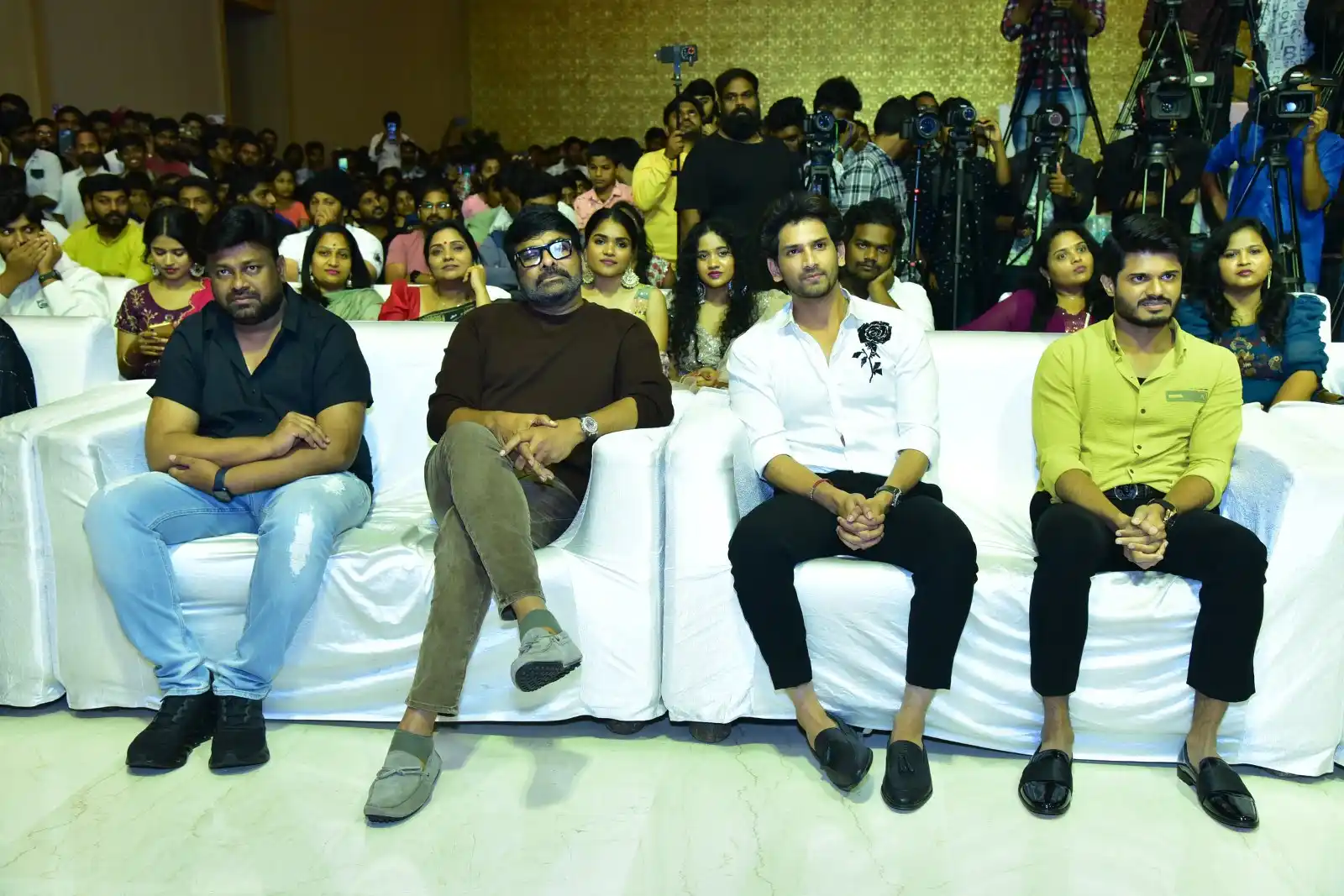 Anand Deverakonda Viraj Ashwin Vaishnavi Chaitanya Chiranjeevi at Baby movie event