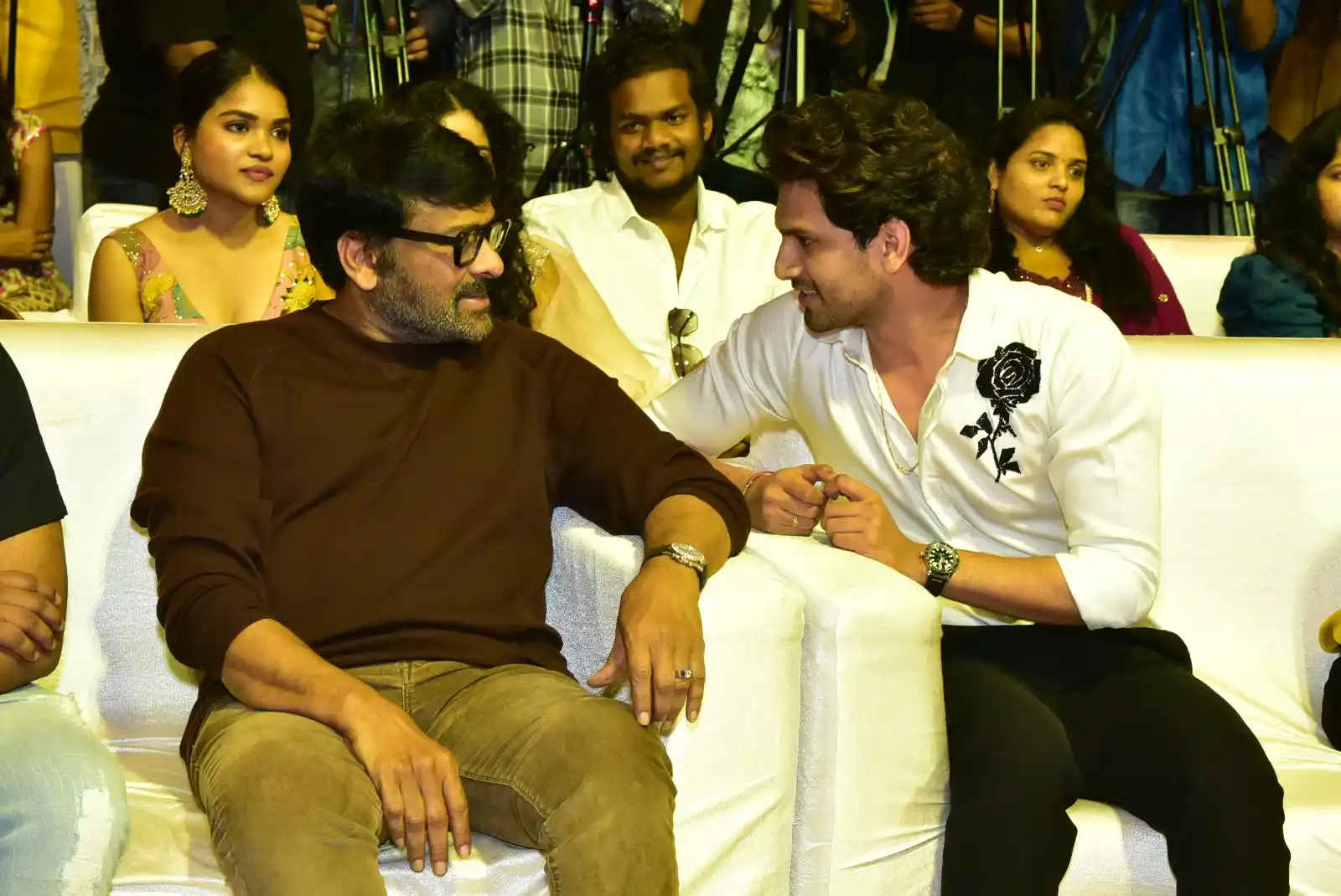 Anand Deverakonda Viraj Ashwin Vaishnavi Chaitanya Chiranjeevi at Baby movie event