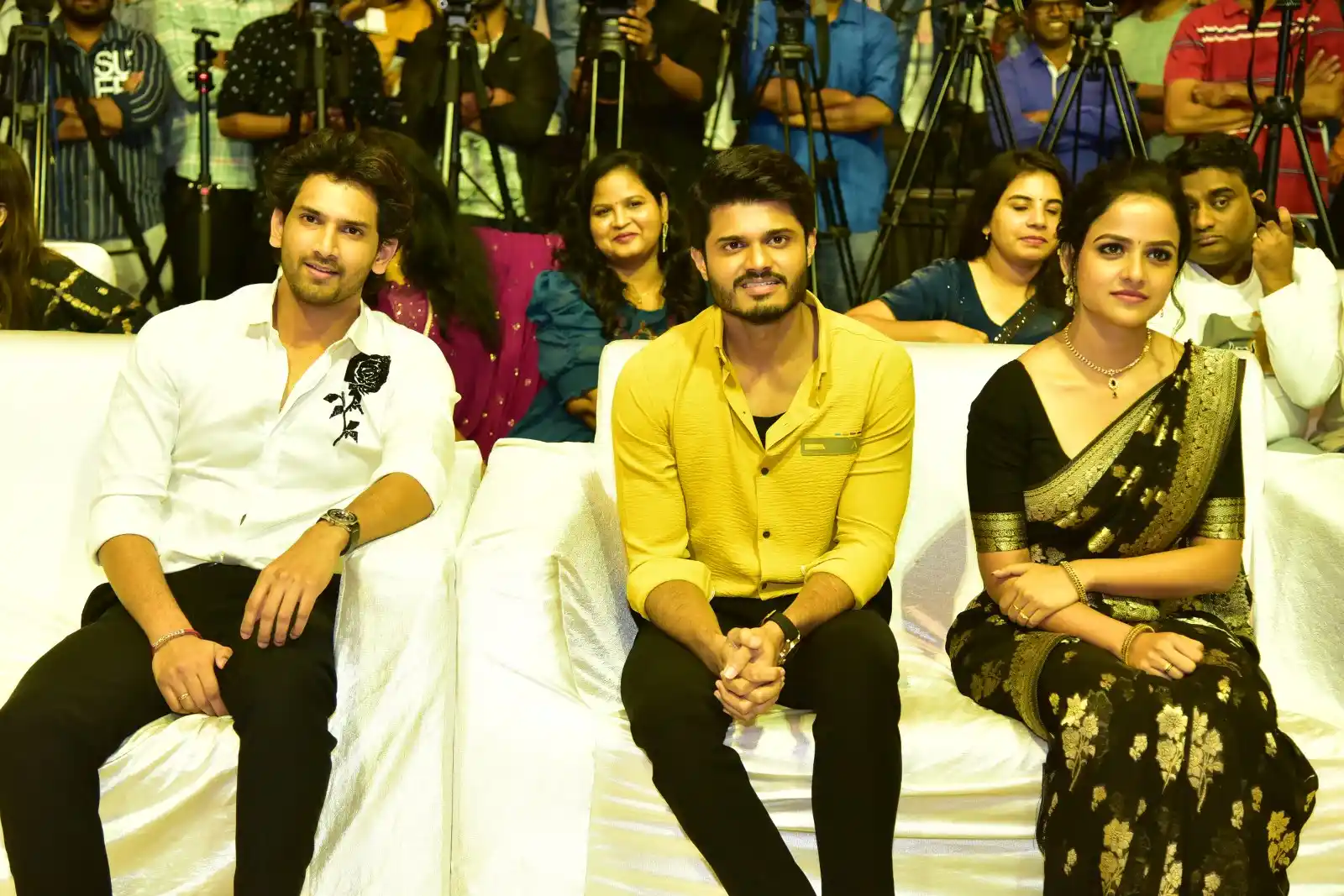 Anand Deverakonda Viraj Ashwin Vaishnavi Chaitanya Chiranjeevi at Baby movie event