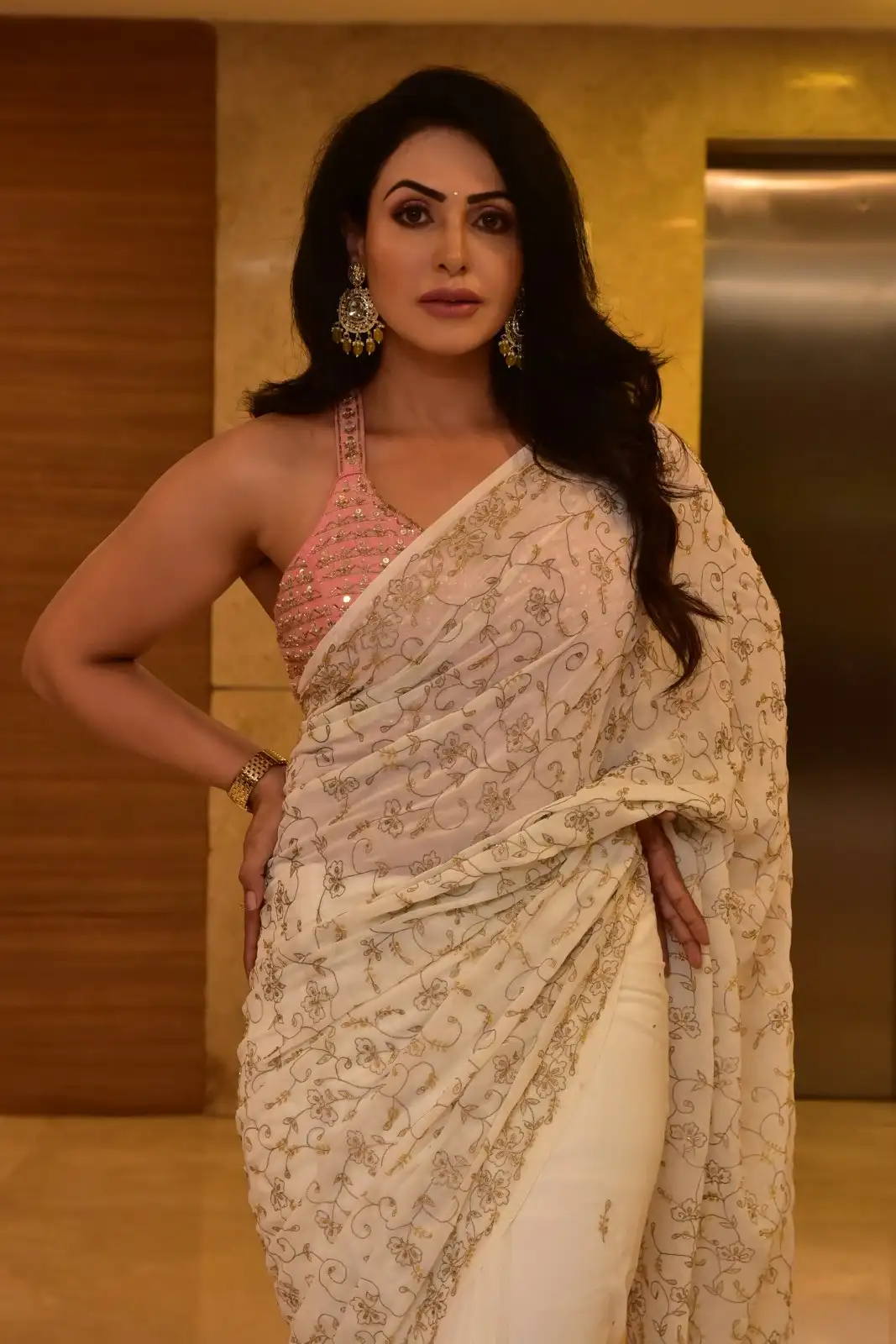 Nandini Rai Shines in Saree at Bhaag Saale Movie Pre Release Event