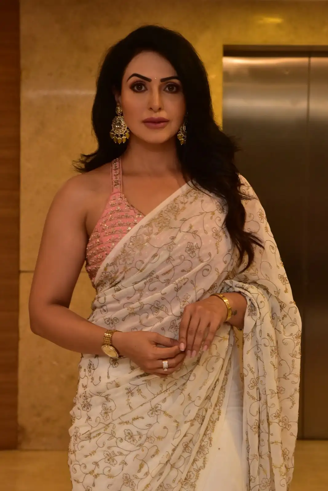 Nandini Rai Shines in Saree at Bhaag Saale Movie Pre Release Event