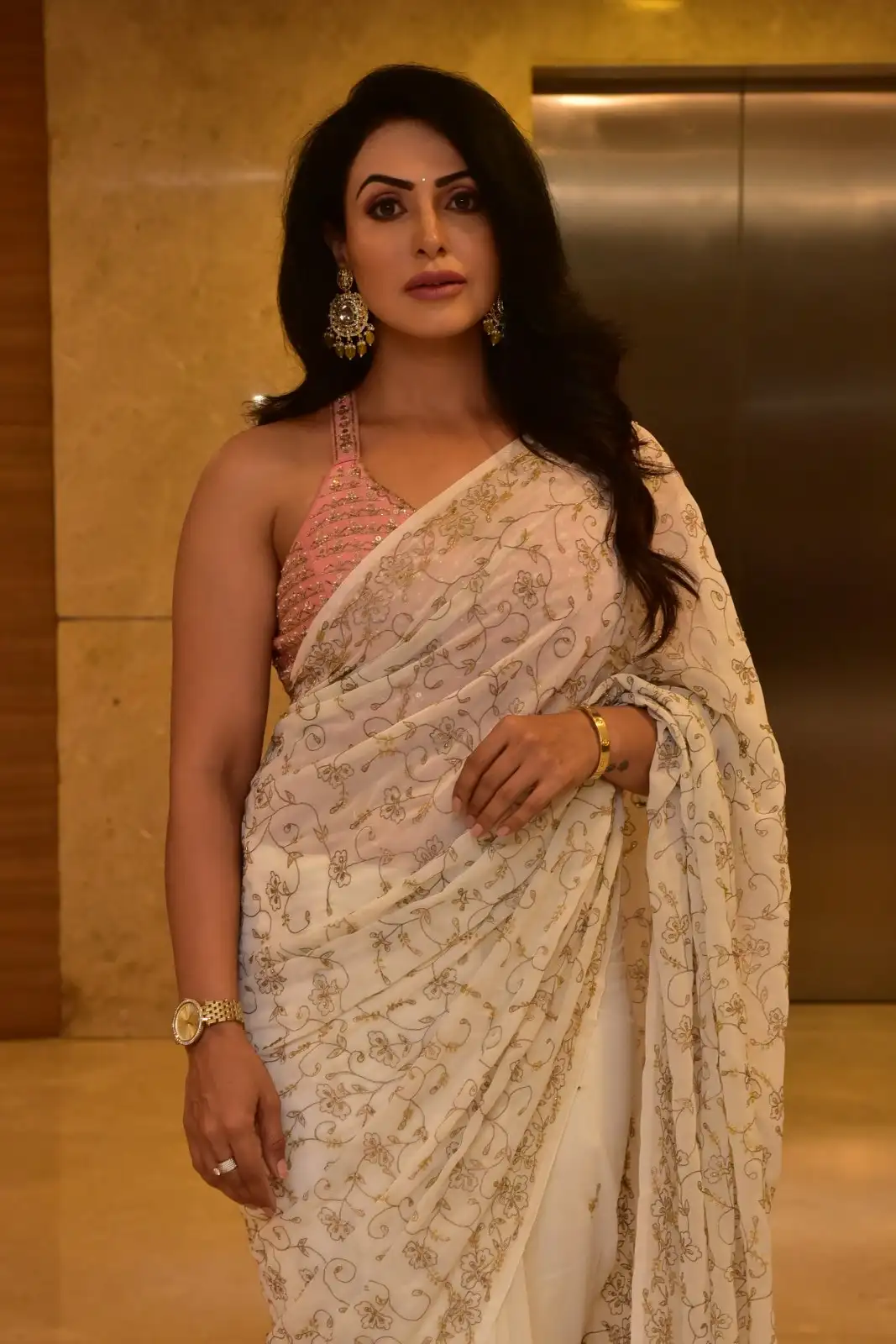 Nandini Rai Shines in Saree at Bhaag Saale Movie Pre Release Event