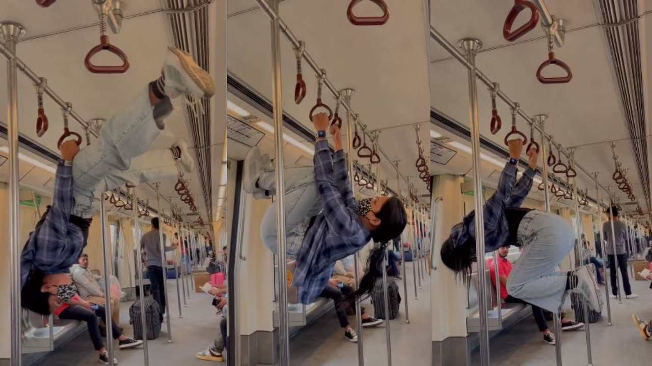 Delhi  : మెట్రోలో ఫిట్‌ నెస్ కోచ్ విన్యాసాలు .. నెటిజన్ల విమర్శలు