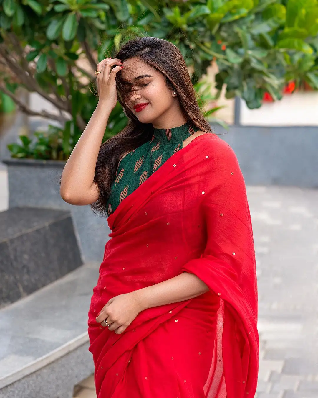 Pujita Ponnada Spicy Photo Shoot in Red Saree