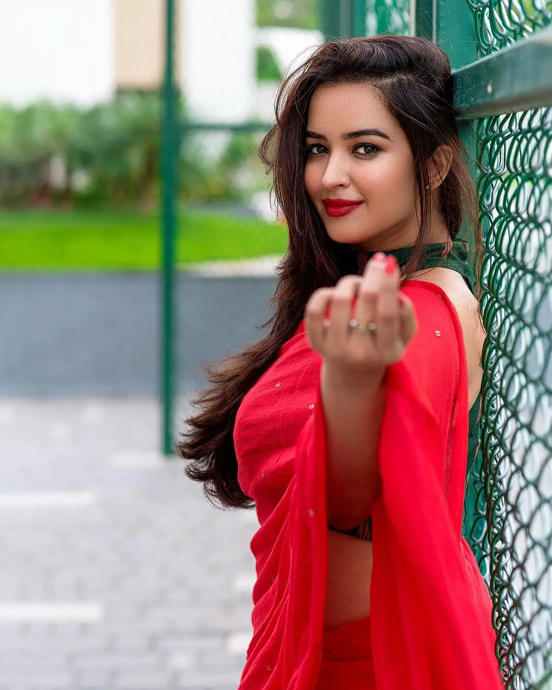 Pujita Ponnada Spicy Photo Shoot in Red Saree