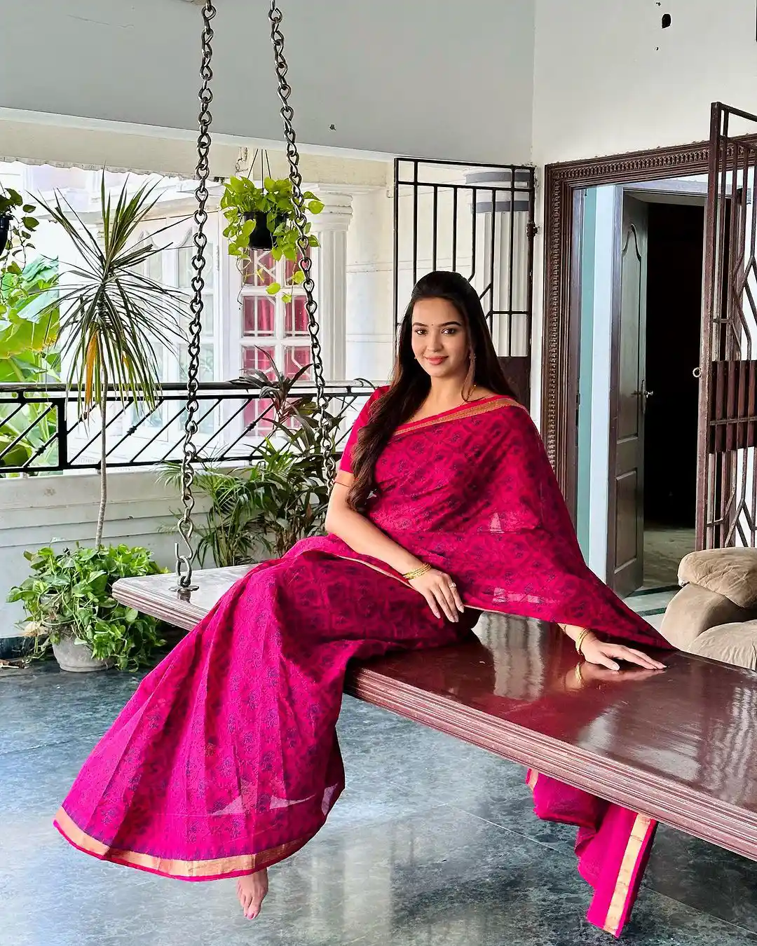 Pujita Ponnada poses on Swing Cradle at her Home