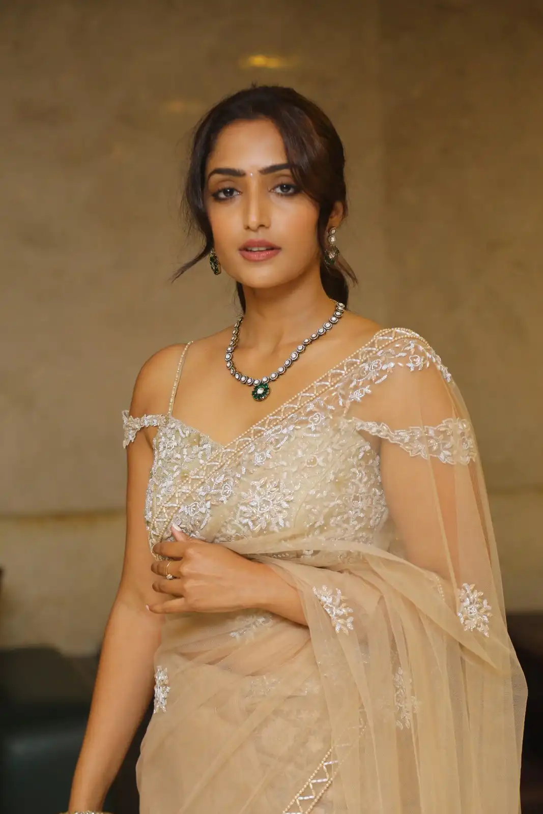 Reba Monica John shines in Saree at Samajavaragamana Movie Success Meet