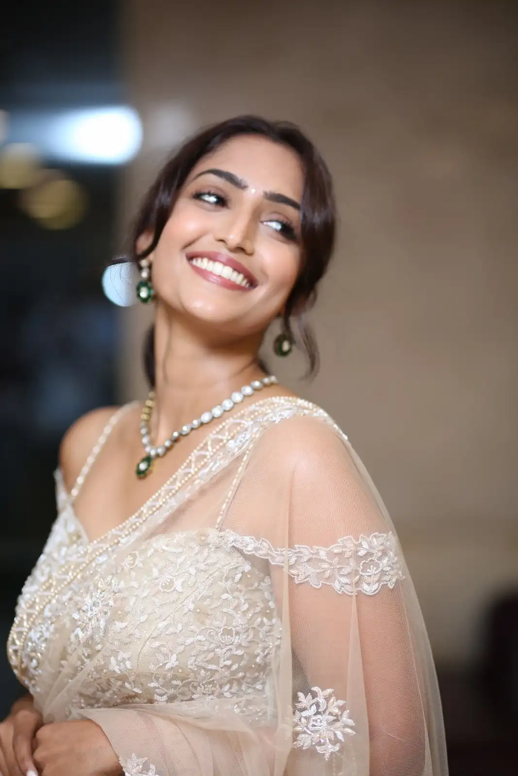 Reba Monica John shines in Saree at Samajavaragamana Movie Success Meet