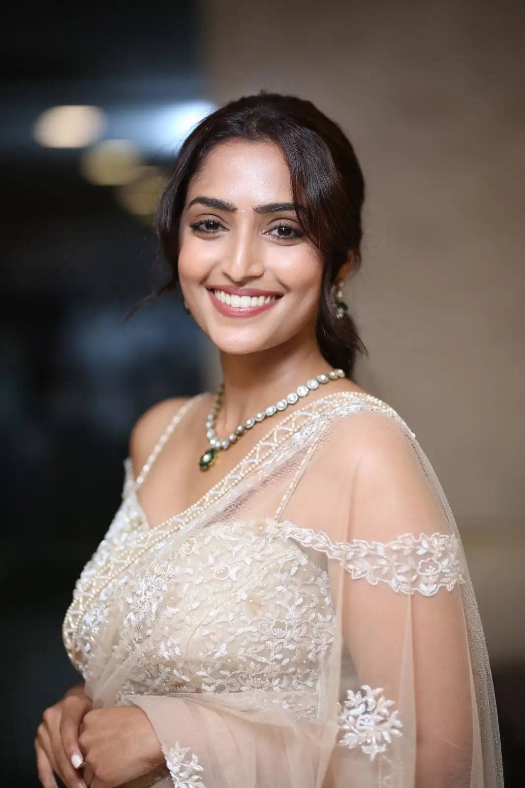 Reba Monica John shines in Saree at Samajavaragamana Movie Success Meet