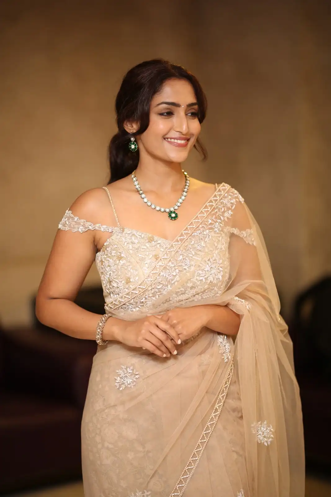 Reba Monica John shines in Saree at Samajavaragamana Movie Success Meet