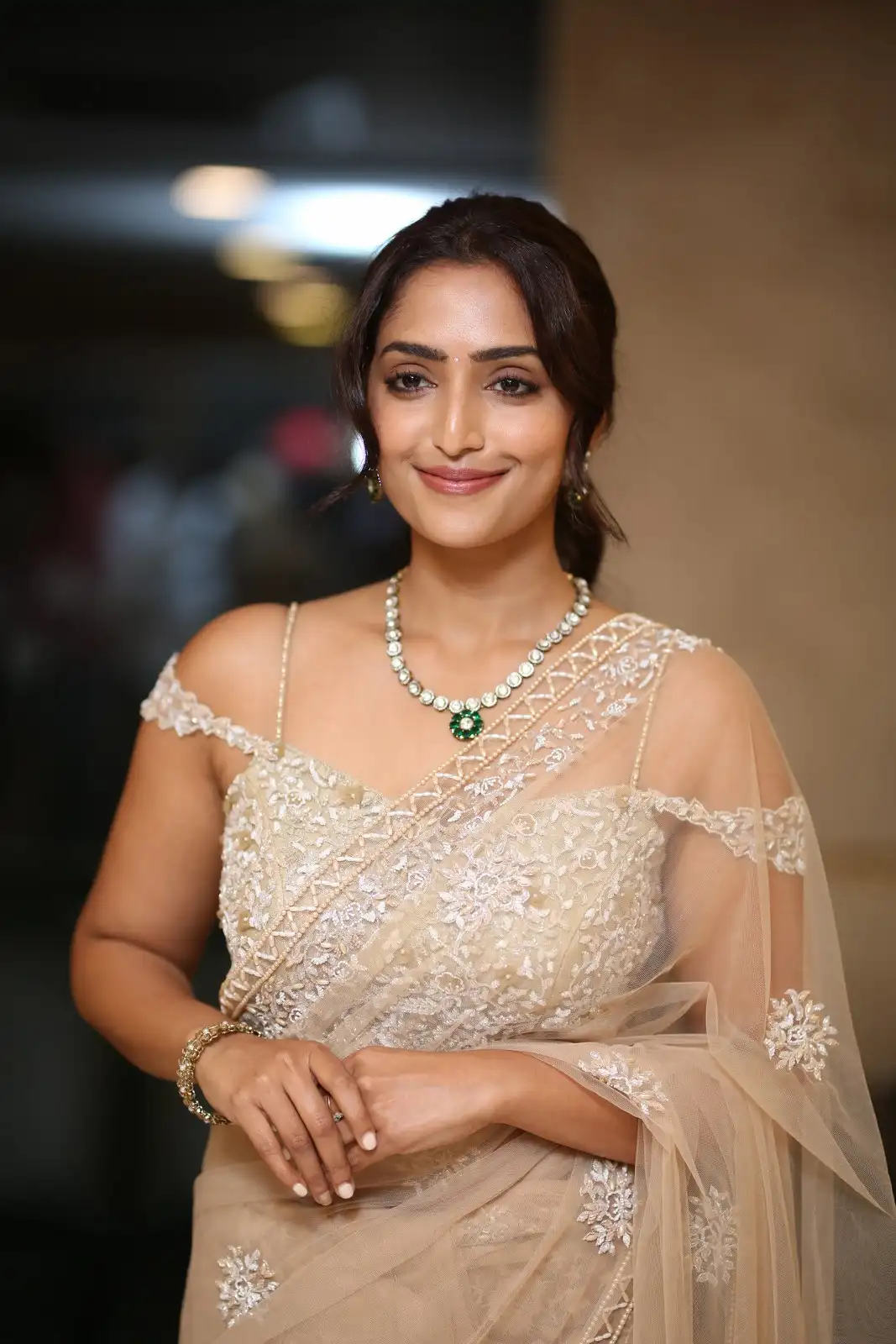 Reba Monica John shines in Saree at Samajavaragamana Movie Success Meet