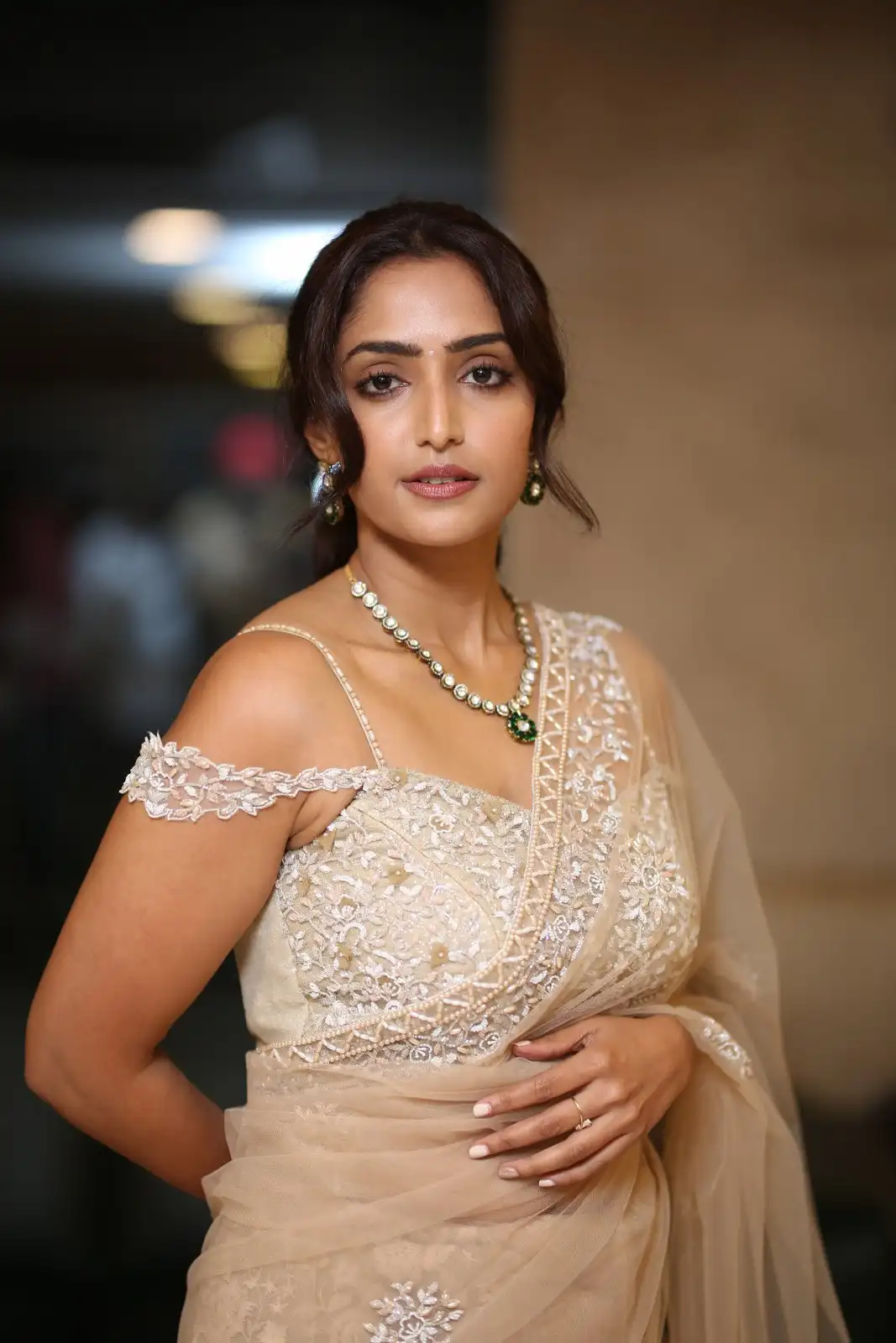 Reba Monica John shines in Saree at Samajavaragamana Movie Success Meet