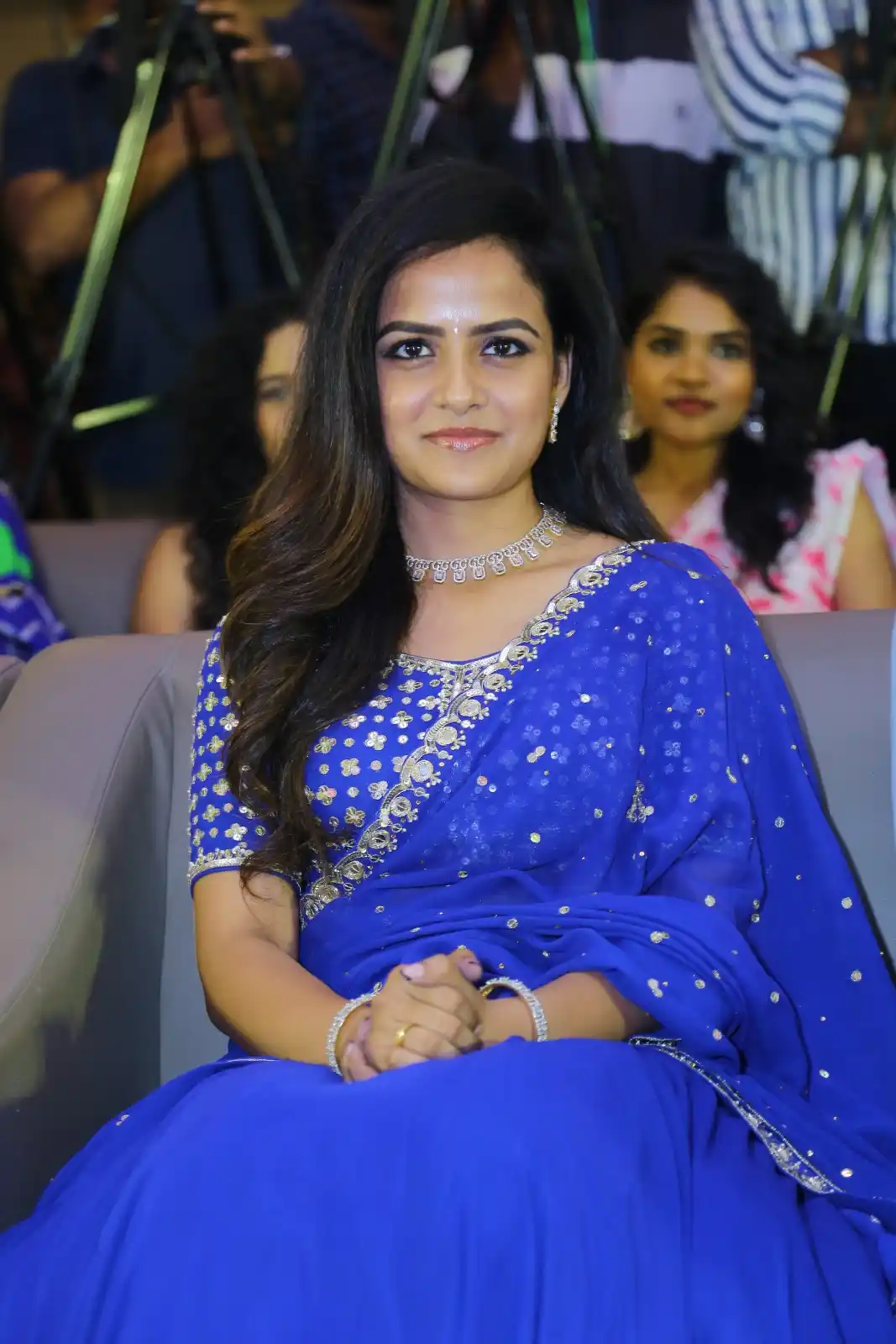 Vaishnavi Chaitanya shines in Blue Half Saree at Baby Movie Pre Release event