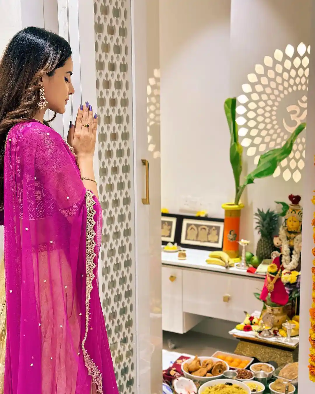 Ashu Reddy Shines in Gaghra Choli Dress on Varalakshmi Vratham Day