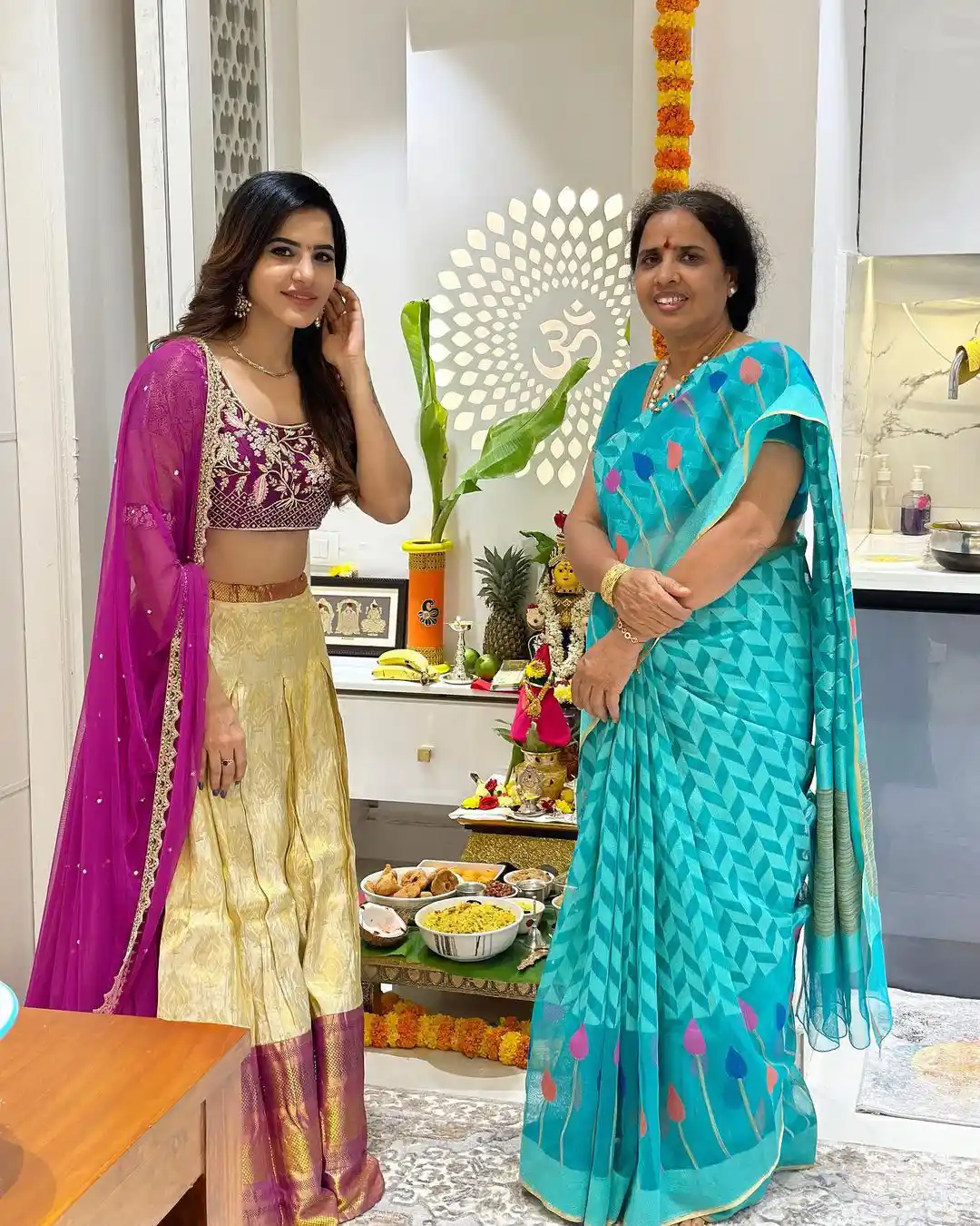 Ashu Reddy Shines in Gaghra Choli Dress on Varalakshmi Vratham Day