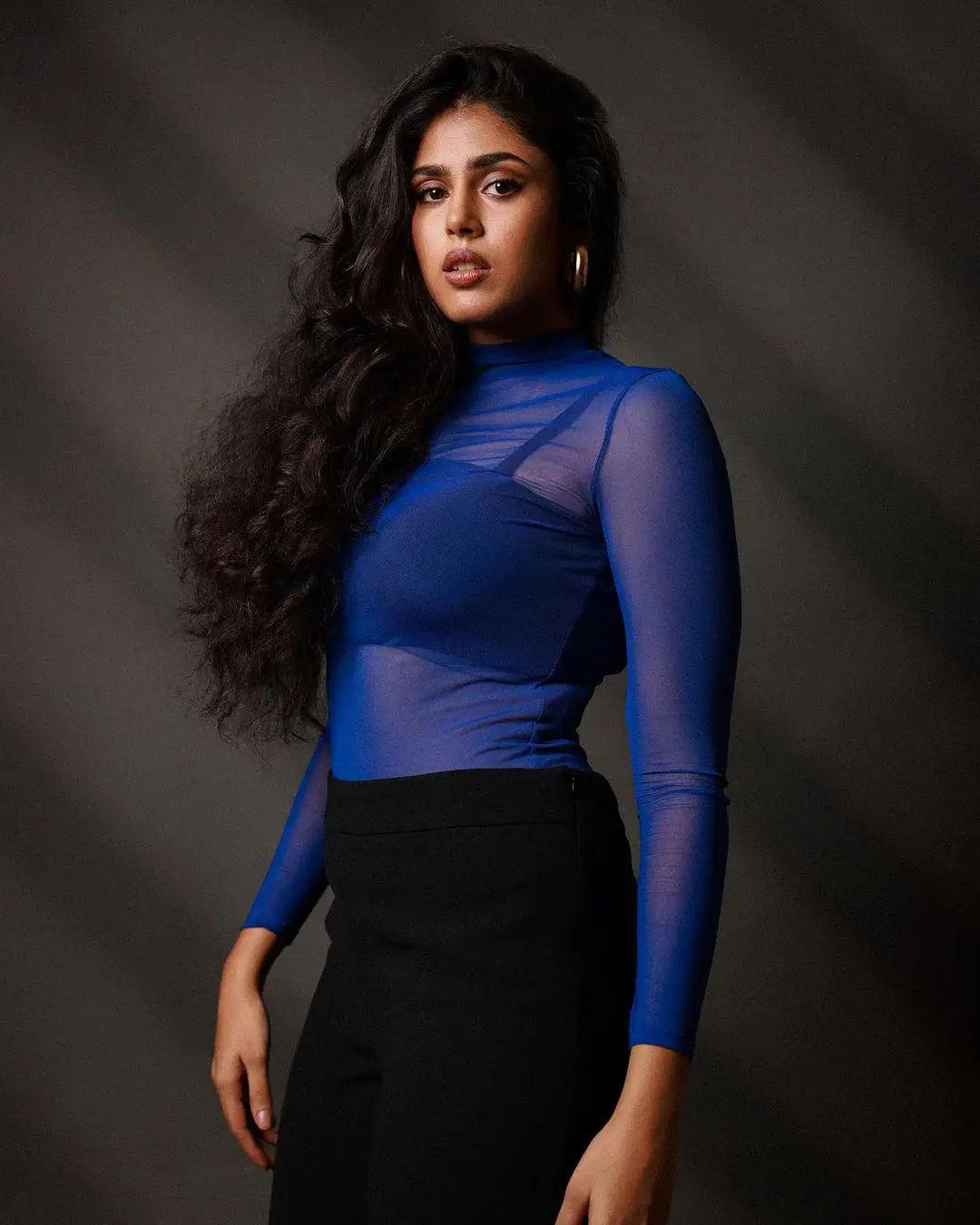 Faria Abdulla Crispy Looks in Blue Net Dress