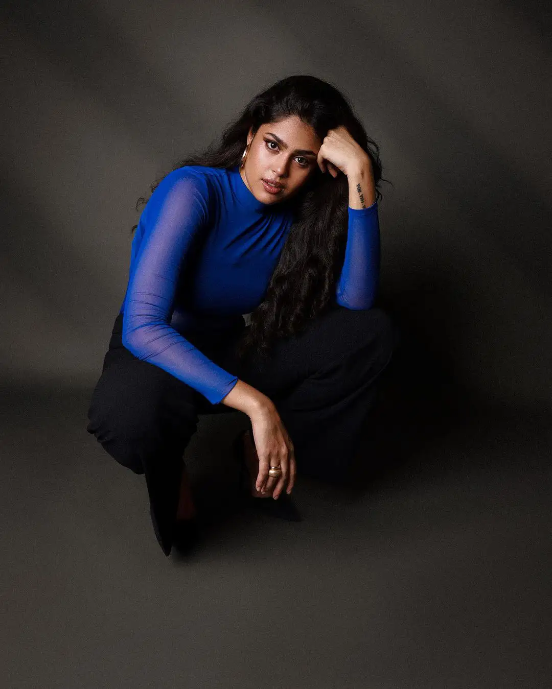 Faria Abdulla Crispy Looks in Blue Net Dress