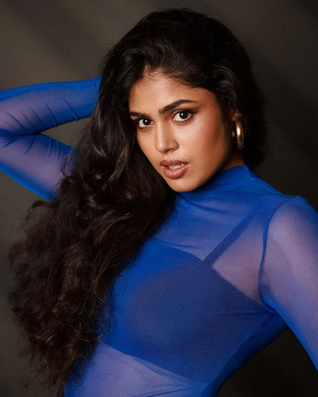 Faria Abdulla Crispy Looks in Blue Net Dress