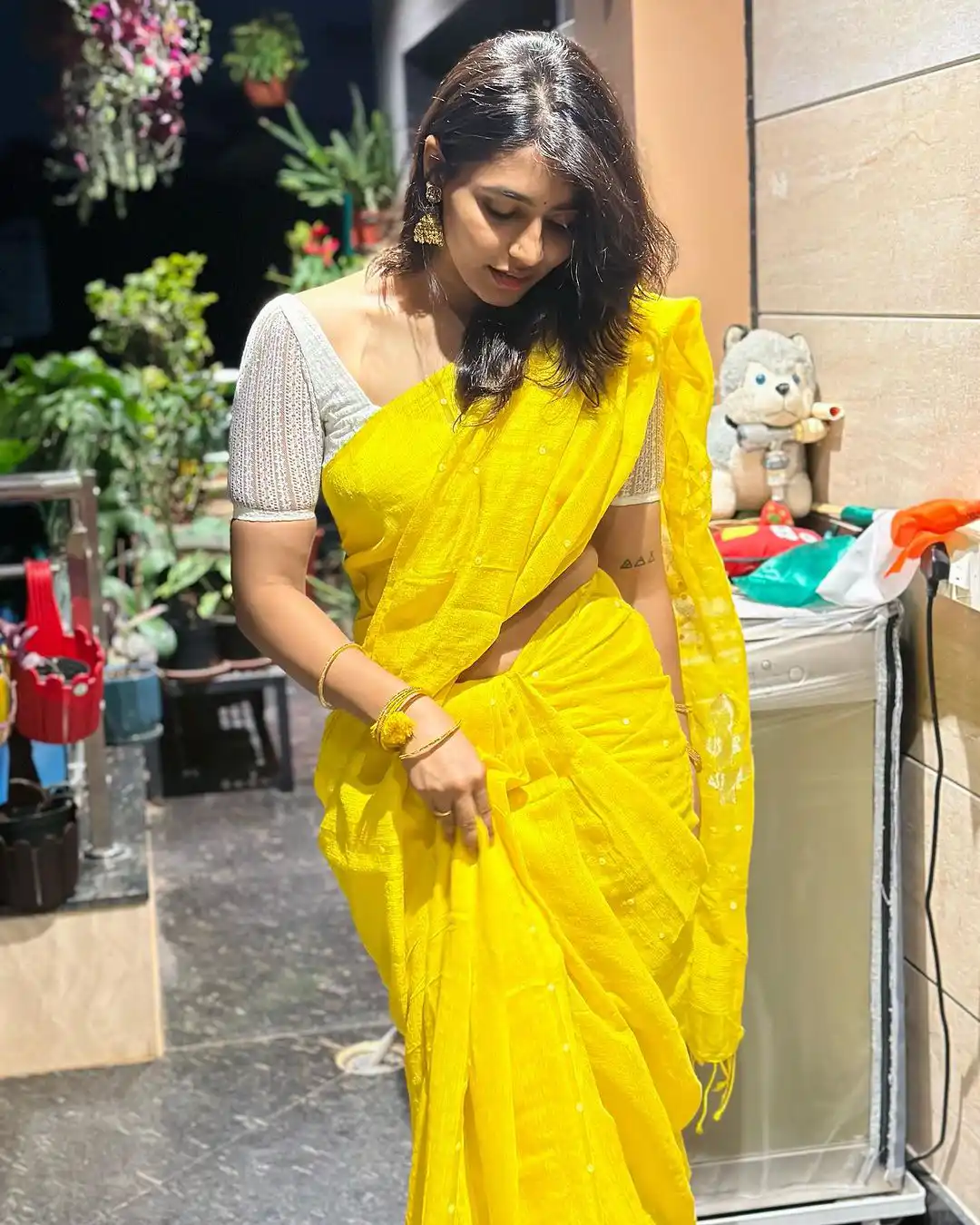 Kannada Actress Sapthami Gowda Photos in Yellow Saree gone viral