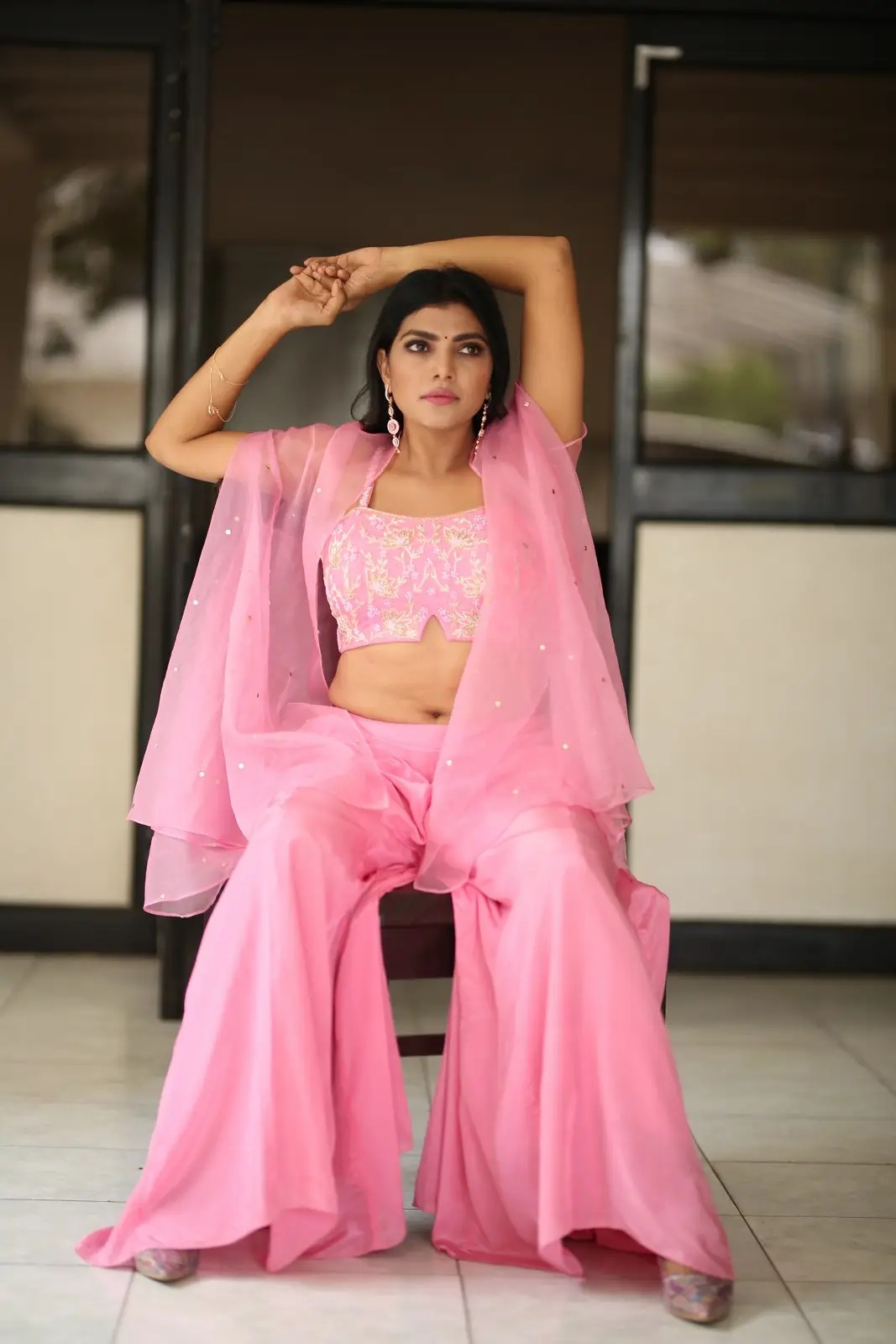 BiggBoss Fame Lahari Shari Stunning looks in Pink Dress