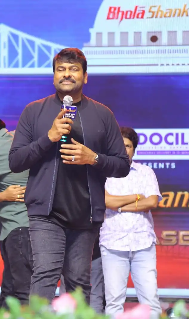 Megastar Chiranjeevi Mega Looks in Bholaa Shankar Pre Release Event