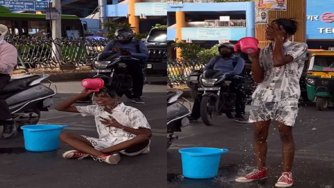Delhi : ట్రాఫిక్ సిగ్నల్ దగ్గర రోడ్డుపై స్నానం చేసిన యువకుడు.. కఠిన చర్యలు తీసుకోవాలంటున్న నెటిజన్లు