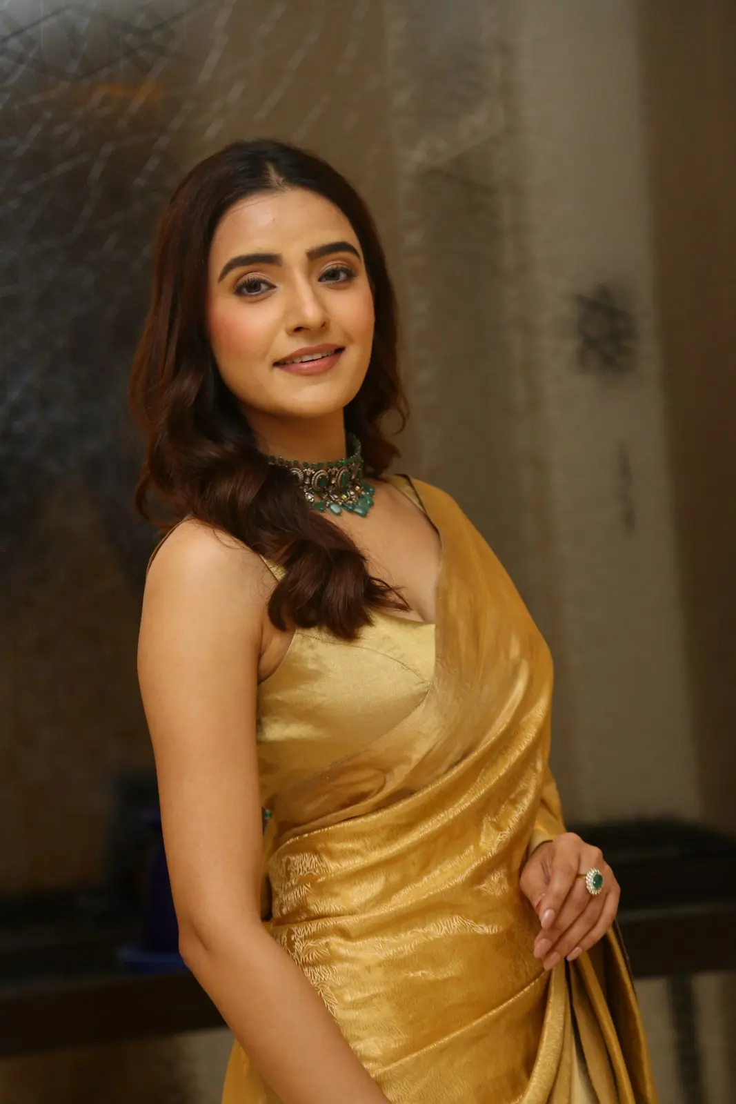 Rukshaar Dhillon Shines in Gold color Saree
