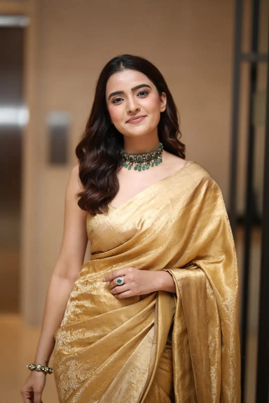 Rukshaar Dhillon Shines in Gold color Saree