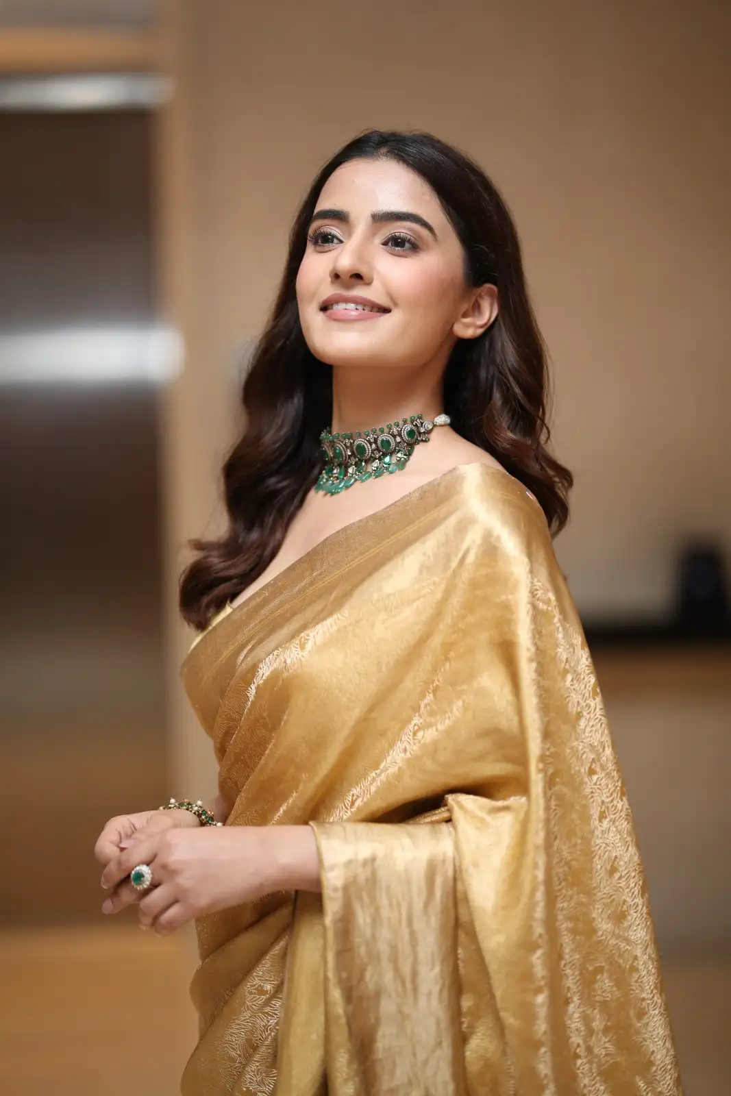 Rukshaar Dhillon Shines in Gold color Saree