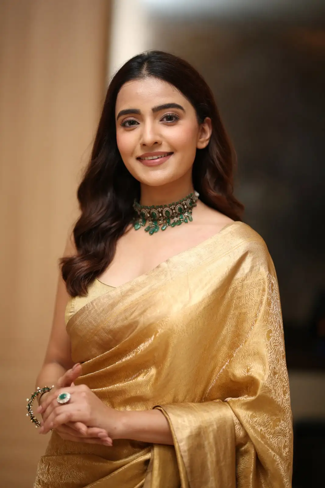 Rukshaar Dhillon Shines in Gold color Saree