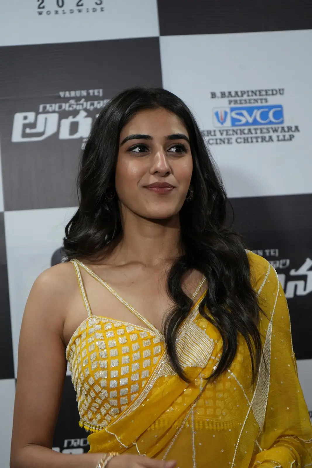 Sakshi Vaidya Beautiful Looks in Saree at Gandeevadhari Arjuna Trailer Launch Event