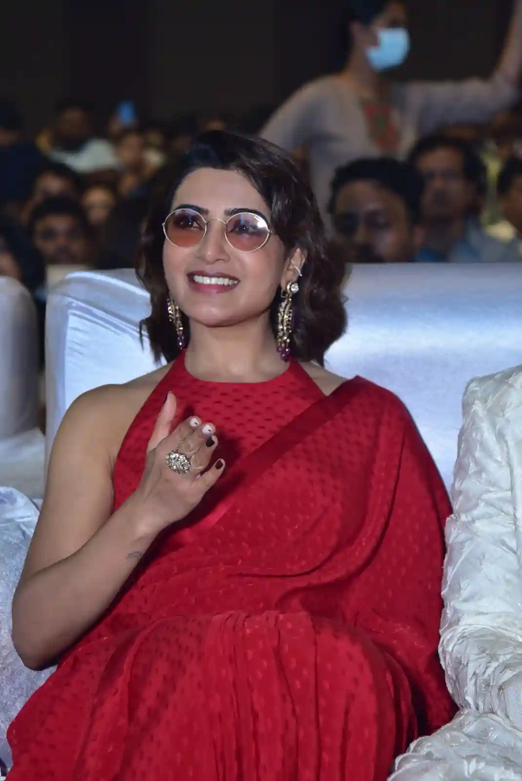 Samantha Shines in Red Saree at Kushi Musical Concert Event