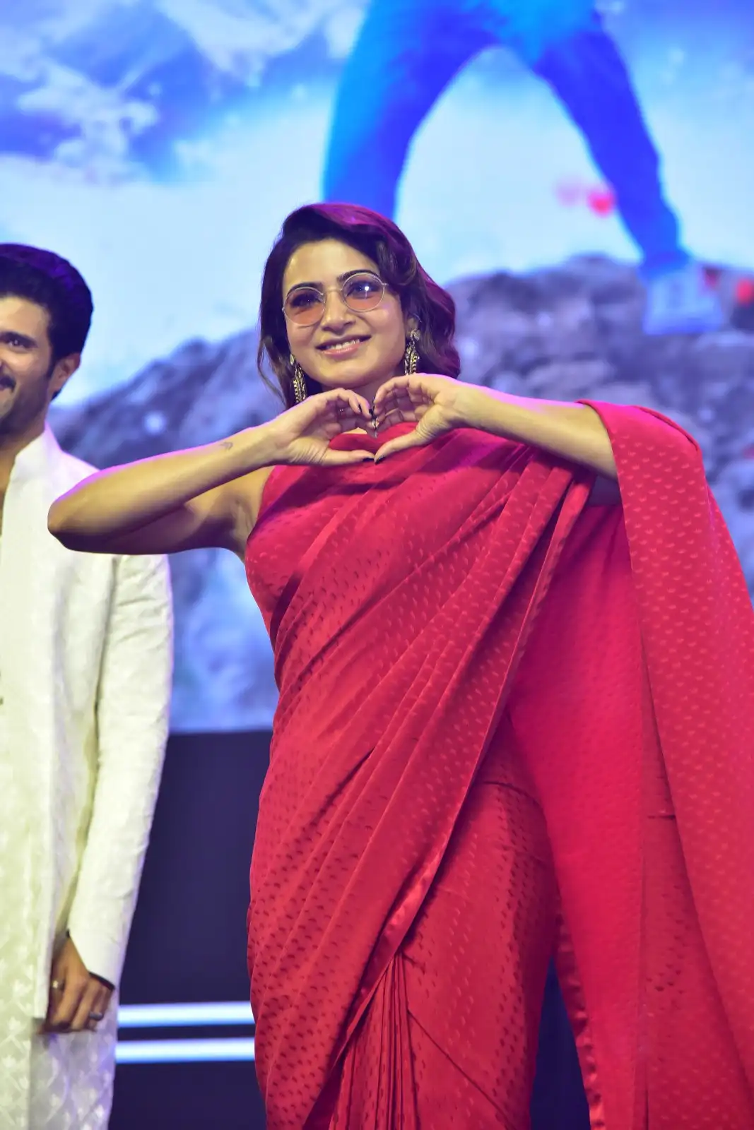 Samantha Shines in Red Saree at Kushi Musical Concert Event
